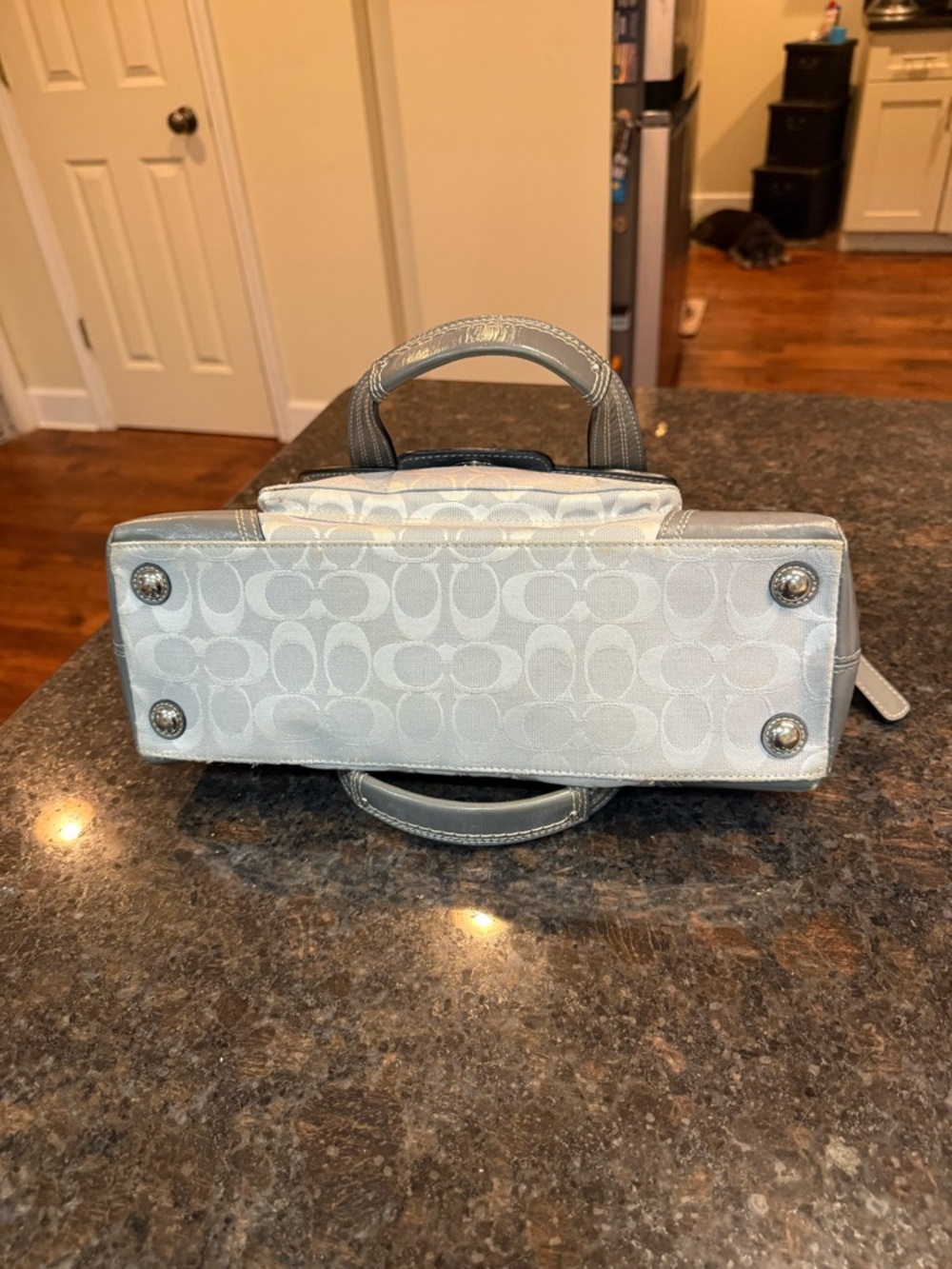 Coach Gray Signature Canvas Satchel with Leather Trim - Picture 14 of 16